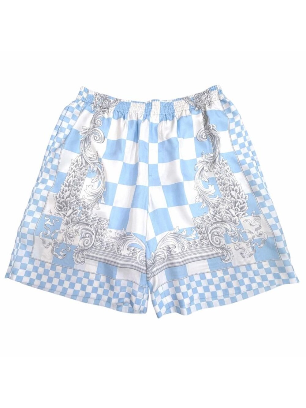 Versace Silk 100% Baroque Shorts Light Blue White 52